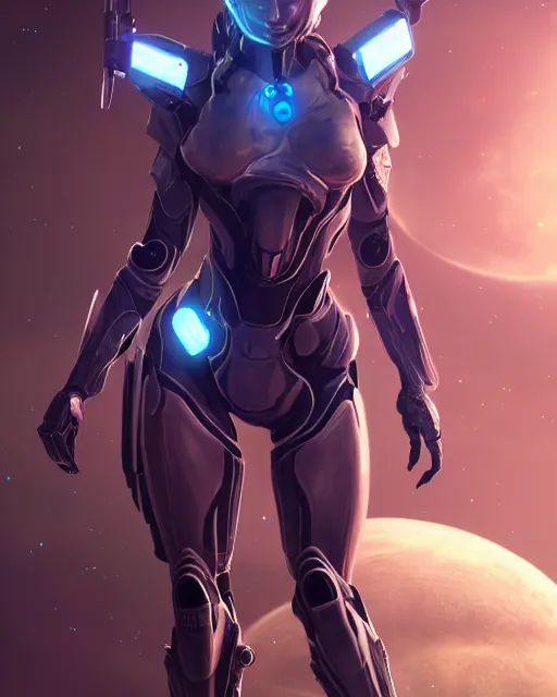 Image similar to perfect android girl on a mothership, warframe armor, beautiful face, scifi, futuristic, galaxy, nebula, bae suzy, dreamy, long white hair, blue cyborg eyes, sharp focus, cinematic lighting, highly detailed, artstation, divine, by gauthier leblanc, kazuya takahashi, huifeng huang