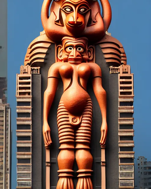 Image similar to high quality 3 d art deco biomorphic hanuman! head building in mumbai!! centre, highly detailed, cinematic smooth, berenice abbott & john j. park, dramatic warm morning light, wide shot, high angle, uhd 8 k, sharp focus