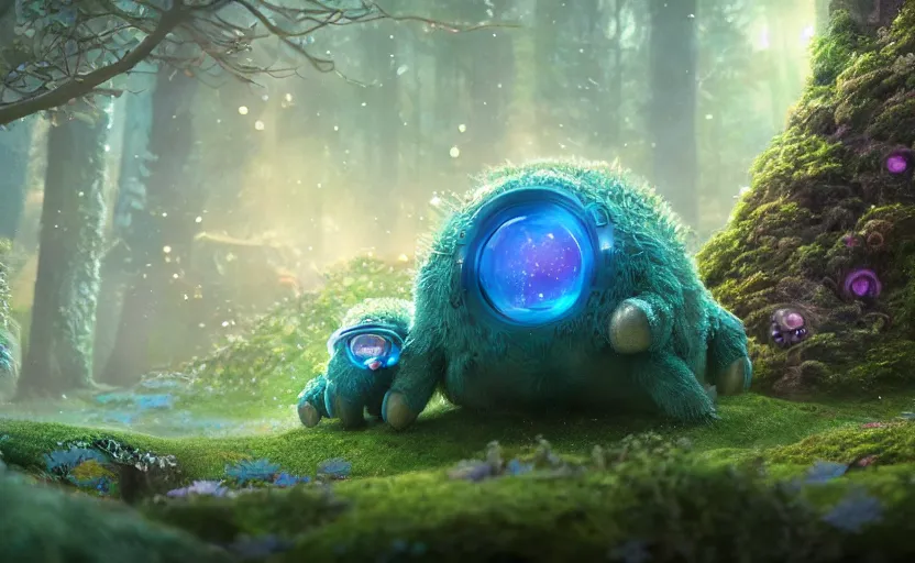 Image similar to microscopic tardigrades, magical forest, water bear, robots, concept art, intricate details, highly detailed, photorealistic, disney pixar, octane render, iridescent, anime, 8 k