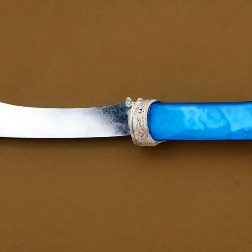 Image similar to a sword with its blade made of water and a silver handle with a blue gem on it