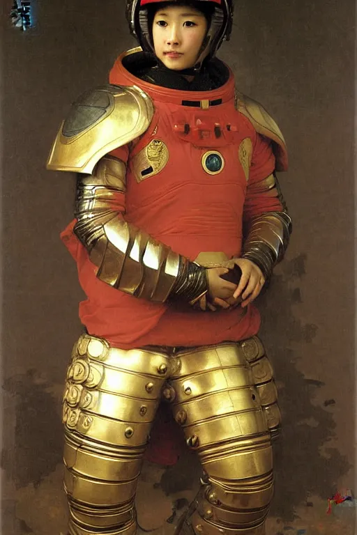 Prompt: portrait of a loong astronaut with chinese dragon armor and helmet, majestic, solemn, by bouguereau