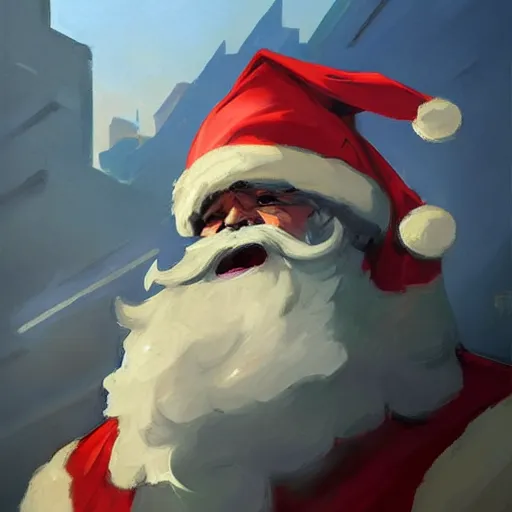 Image similar to greg manchess portrait painting of fully armored santa claus as overwatch character, medium shot, asymmetrical, profile picture, organic painting, sunny day, matte painting, bold shapes, hard edges, street art, trending on artstation, by huang guangjian and gil elvgren and sachin teng