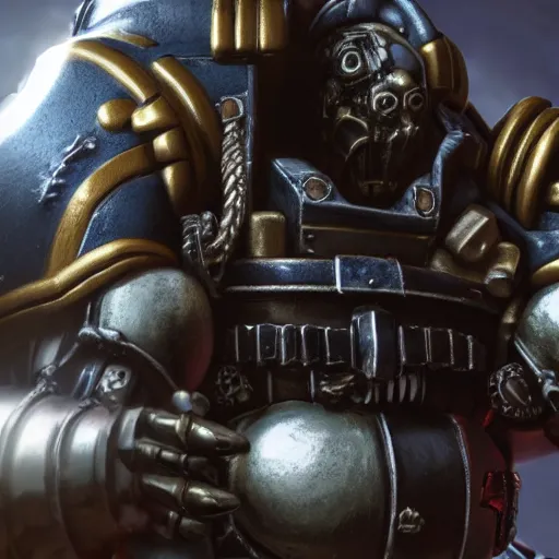 Image similar to very sad crying guardsman in a space hulk from warhammer 4 0 k darktide : : octane render, unreal engine 5, cinematic lighting : : face close up, crying eyes