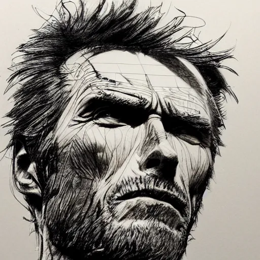 Image similar to a realistic yet scraggly portrait sketch of the side profile of a stern and sophisticated clint eastwood, trending on artstation, intricate details, in the style of frank auerbach, in the style of sergio aragones, in the style of martin ansin, in the style of david aja, in the style of mattias adolfsson