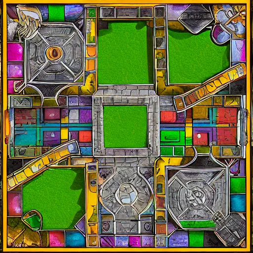 Image similar to tabletop rpg battle map, grid, top down, highly detailed, colorful, architectural, digital