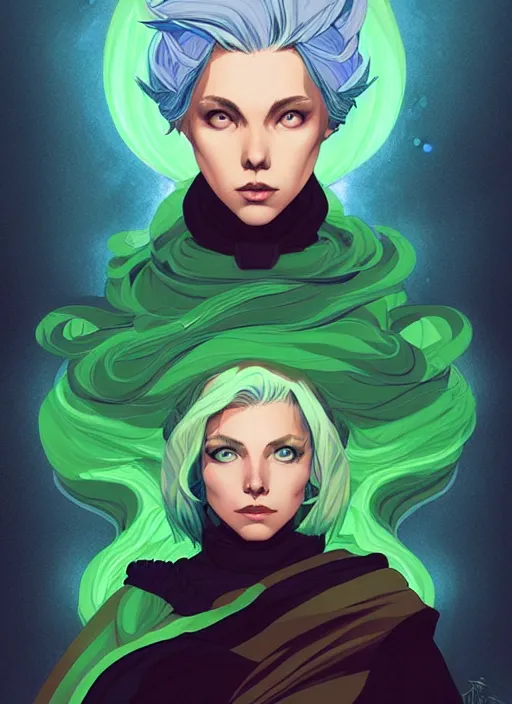 Prompt: style artgerm, joshua middleton, hilary clinton as a warrior monk wearing green pelt light amor, blue hair, swirling water cosmos, fantasy, dnd, cinematic lighting