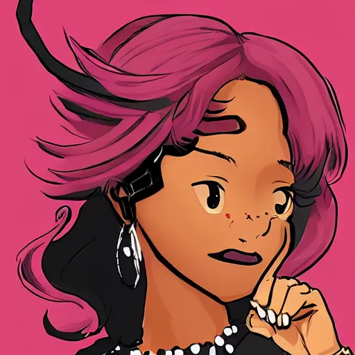Prompt: black girl boss lady turns superhero comic book very very anime style,