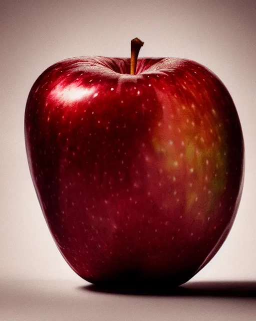 Prompt: a dramatic portrait of an apple, harsh studio lighting, annie leibovitz photography