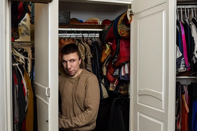 Image similar to dmitry puchkov hiding in closet
