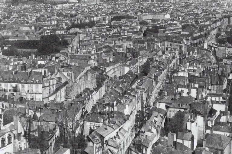 Prompt: a wide shot of 1950 France