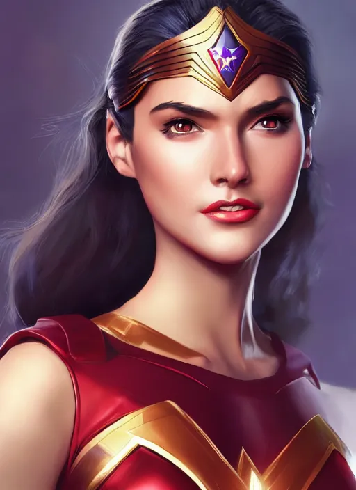 Prompt: portrait of a wonderwoman, artstation, by artgerm, in the style of huifeng huang