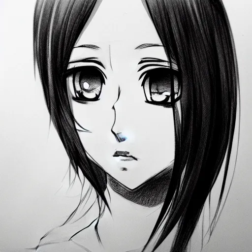 Image similar to anime girl portrait profile, black and white sketch, cellshaded, drawn in black pen, made by WLOP, trending on artstation