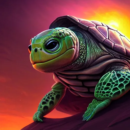 Image similar to aged turtle, sci - fi, utopian, pixar splash art, art by artgerm, intricately detailed, highly detailed, trending on artstation, 4 k, wallpaper - 1 0 2 4