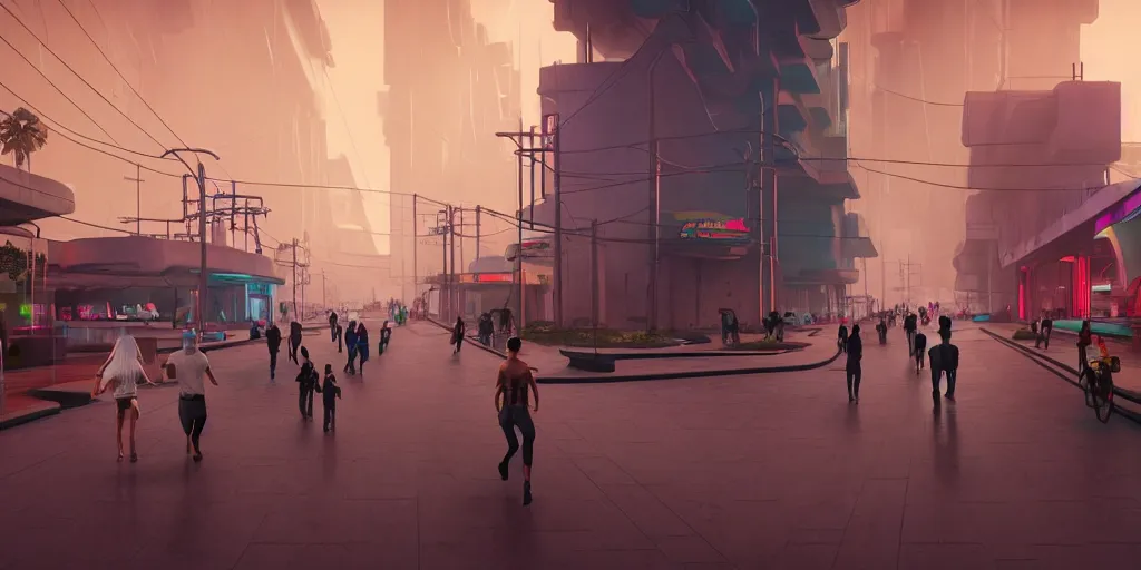 Image similar to a futuristic traditional mexican colony, no people on the streets, blade runner 2 0 4 9 city architecture, cyberpunk mexican futuristic luis barragan colonial architecture, spacex starship rocket launch site, environmental lighting, stormy weather, ray tracing, people walking on street, amazing view, highly detailed, heavy traffic, neon shops, octane render, unreal engine 5, 4 k