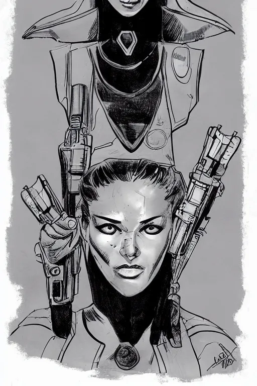 Image similar to beautiful portrait of a young futuristic female soldier, frank miller style, sketch