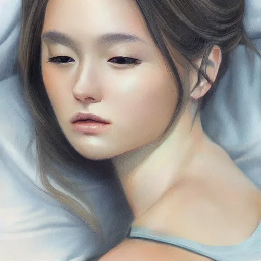 Image similar to beautiful realistic portrait of afternoon sleep artgerm