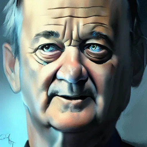 Prompt: close up portrait of bill murray painted by greg rutkowski