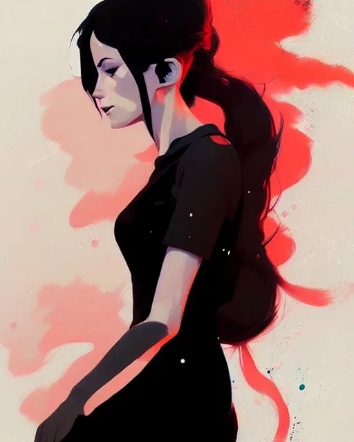 Image similar to a ultradetailed beautiful panting of a stylish woman wearing a black dress, by conrad roset, greg rutkowski and makoto shinkai, trending on artstation