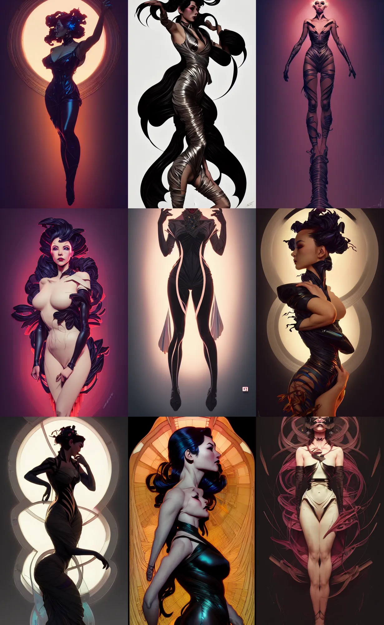 Image similar to digital concept art by artgerm, tooth wu, dan mumford, beeple, rossdraws, james jean, marc simonetti and alphonse mucha. just one lonely black tape project attctive showgirl!! full body!! contour light effect!! hd, 4 k, stage light. octane render. sharp edge. ultra clear detailed