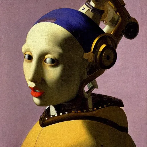 Image similar to a portrait of a detailed cybernetic robot by vermeer