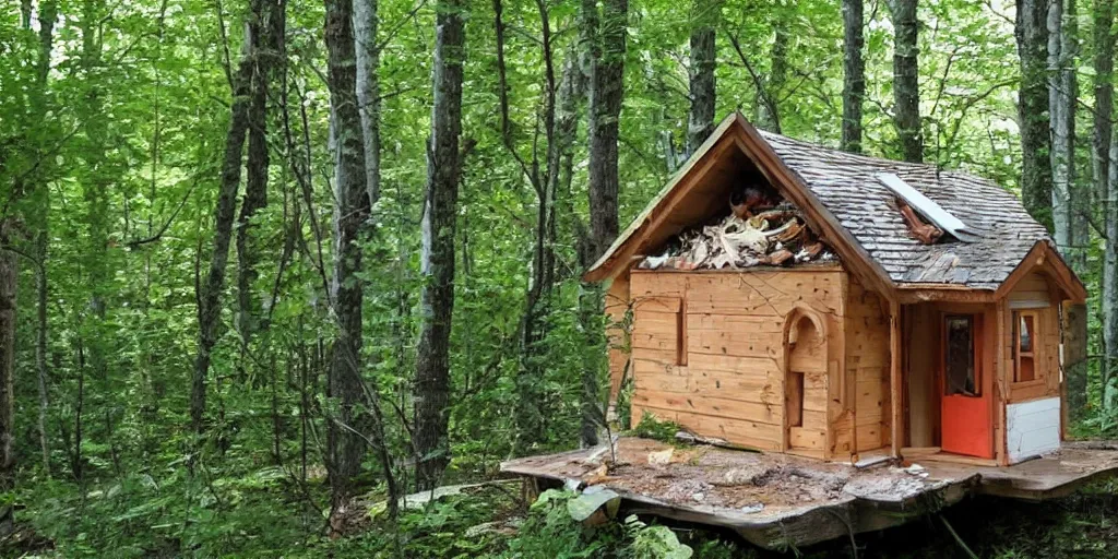 Image similar to a nice little house made out of plastic in the woods