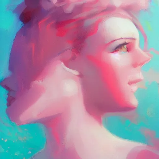 Image similar to woman, pink clouds, by loish