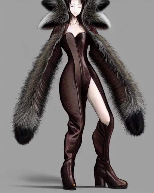 Prompt: fur - lined dragonhide jacket!!! beautiful and elegant female!! gorgeous ayes!! character concept art, sharp focus, illustration, kinu nishimura!! ayami kojima! shunya yamashita! edayan!! marc brunet!! octane render! unreal engine 5! highly rendered!! trending on artstation!! pixiv!