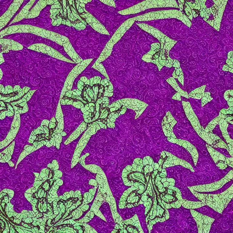 Image similar to lacy intricate hyper-realistic pattern violets and emerald gems quilt