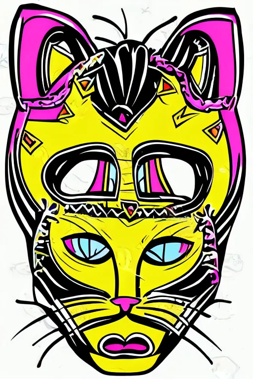 Image similar to Portrait of a cat as a Mexican wrestler in a mask, sticker, colorful, illustration, highly detailed, simple, smooth and clean vector curves, no jagged lines, vector art, smooth