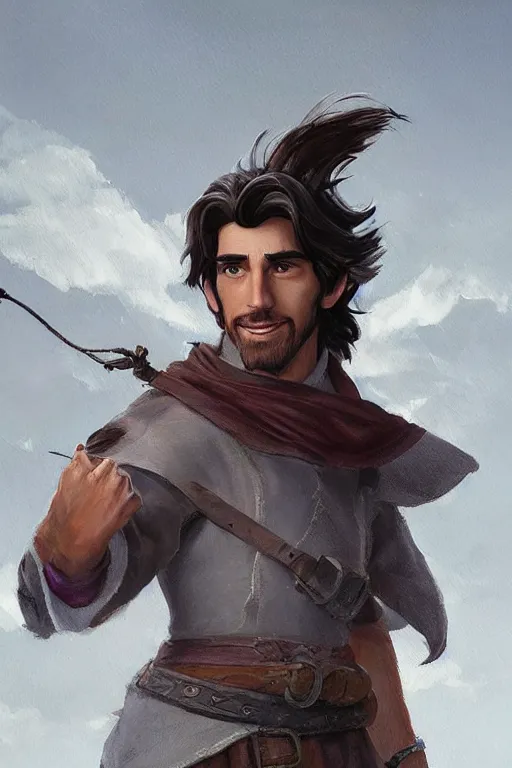 Image similar to beautiful clean acrylic painting of flynn rider as a dnd rogue, concept art by andy park, detailed, stunning, realistic