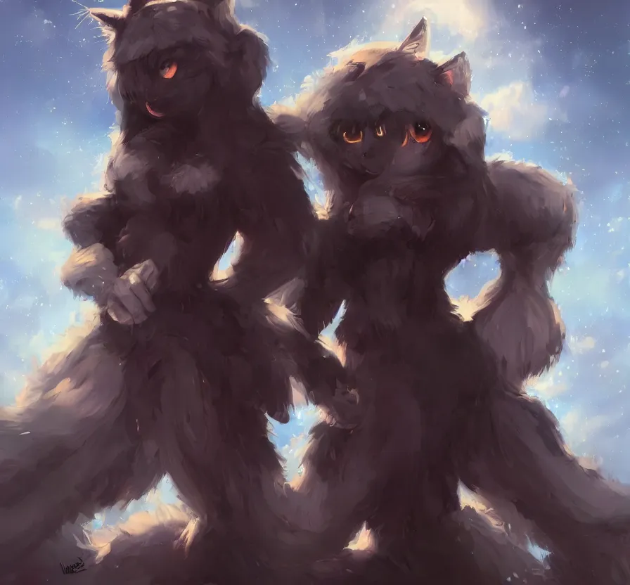 Image similar to vtuber in furry costume, dark colors, acrilic paint, brush paint, heavenly atmosphere, paint, ultra detailed, beautiful image, resolution, artstation