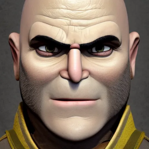 Image similar to Gru in real life, portrait, photograph, realistic, hyperrealistic, highly detailed, very detailed, extremely detailed, detailed, digital art, trending on artstation