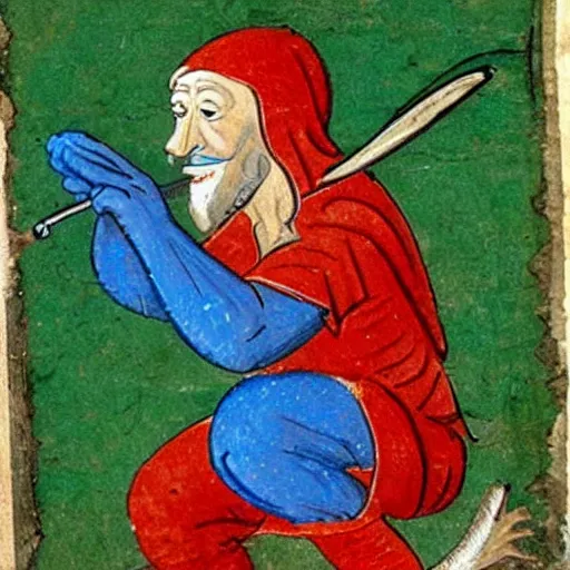 Image similar to medieval manuscript painting of a Smurf