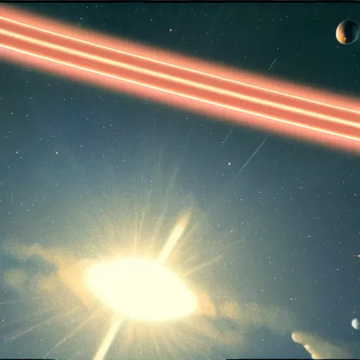Prompt: wide shot of flying train track in space orbit around planet earth, epic award winning cinematic still