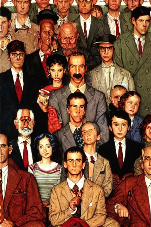 Prompt: the royal tenenbaums painted by Norman Rockwell