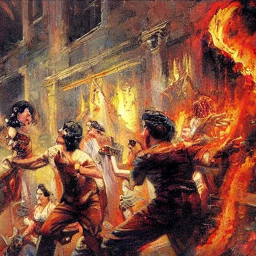 Image similar to fire by dean cornwell, no people