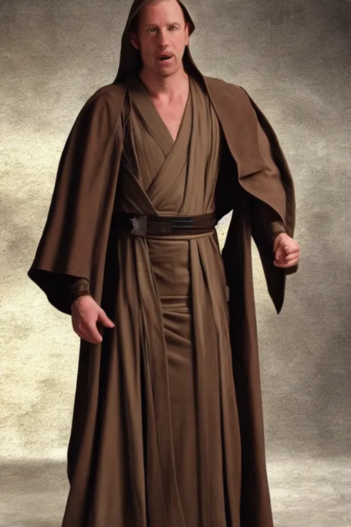 Prompt: photorealistic!! adult patrick steward as a jedi knight, brown jedi robe, film quality