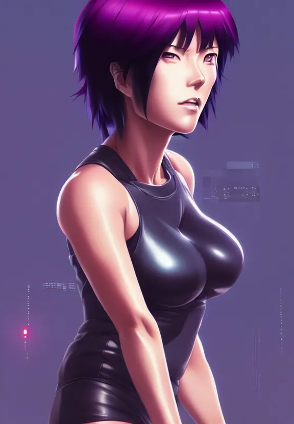 Image similar to a fullbody portrait of motoko kusanagi the major ghost in the shell : : stand alone complex, under repairs, maintenance : : by ilya kuvshinov, rossdraws, artgerm, sola digital arts, anti aliasing, raytracing : :