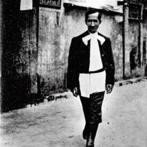 Image similar to vintage photo of jose rizal walking in manila streets in the 1 9 0 0 s