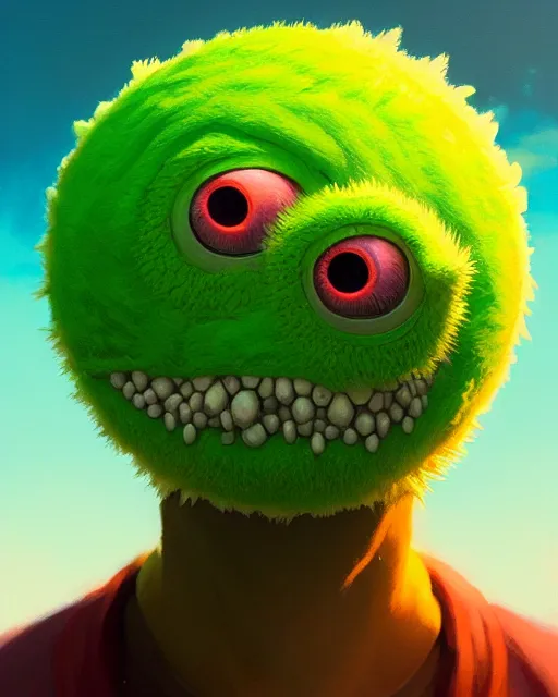 Image similar to highly detailed vfx portrait of a character of a tennis ball monster stephen bliss, unrealengine, greg rutkowski, loish, rhads, beeple, makoto shinkai and lois van baarle, ilya kuvshinov, rossdraws, tom bagshaw,