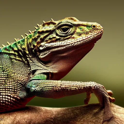 Prompt: portrait painting of a lizard human, garden, photorealistic, extreme detail, sharp focus, 8 k, intricate, hyper detailed, realistic, cinematic lighting