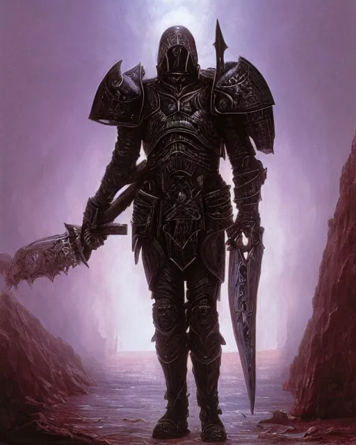 Prompt: a heavily armoured death knight by thomas cole and wayne barlowe
