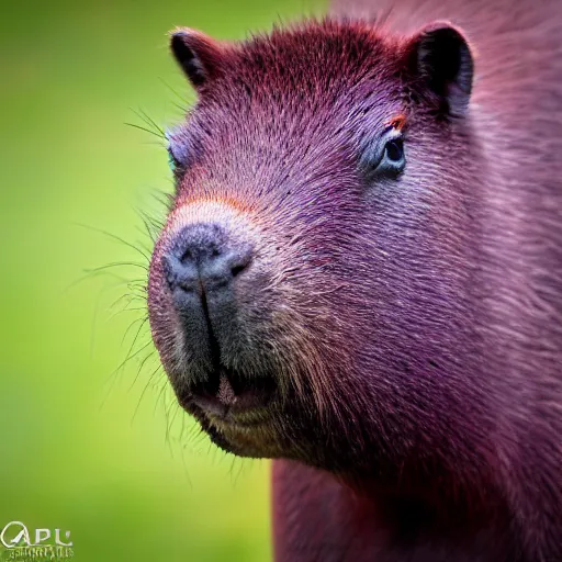 Image similar to purple capybara, 8 k, 4 k, professional photography, award winning photo