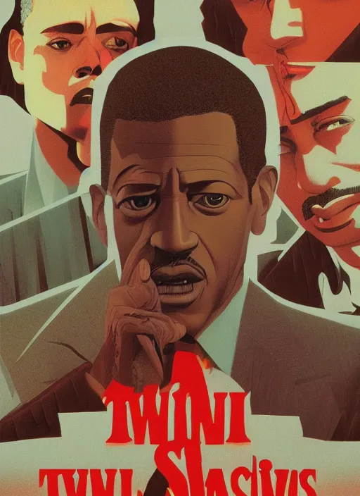 Prompt: Twin Peaks poster artwork by Michael Whelan and Tomer Hanuka, Rendering of portrait of Sammy Davis Jr, full of details, by Makoto Shinkai and thomas kinkade, Matte painting, trending on artstation and unreal engine