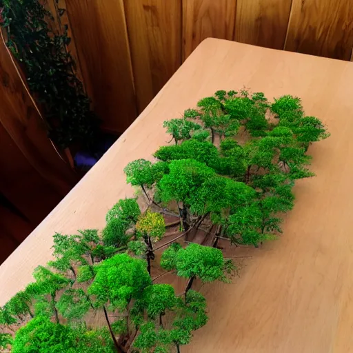 Prompt: a forest growing from a table top