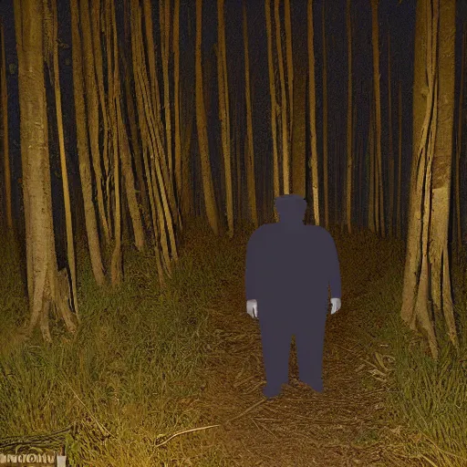 Image similar to creepy nighttime trail cam of obese Donald Trump