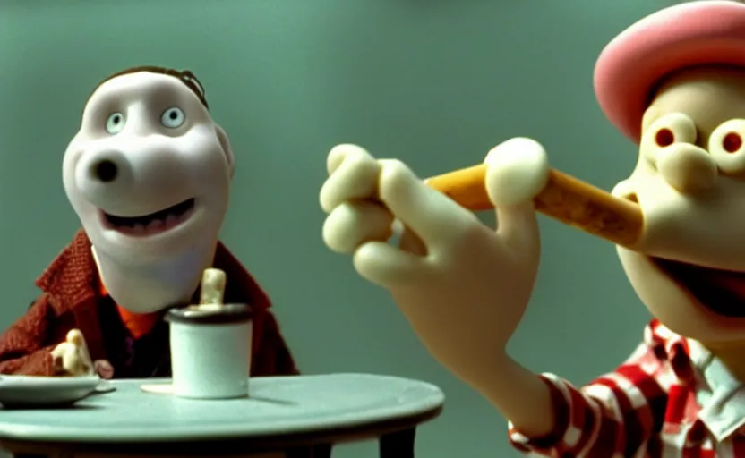 Image similar to Wallace smoking crack from a crack pipe in a still from the short movie A Grand Day Out (1989), crack cocaine, Wallace and Gromit, Aardman Animations, claymation, 4k, high quality