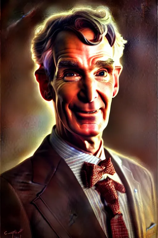 Prompt: bill nye by gaston bussiere, bayard wu, greg rutkowski, giger, maxim verehin