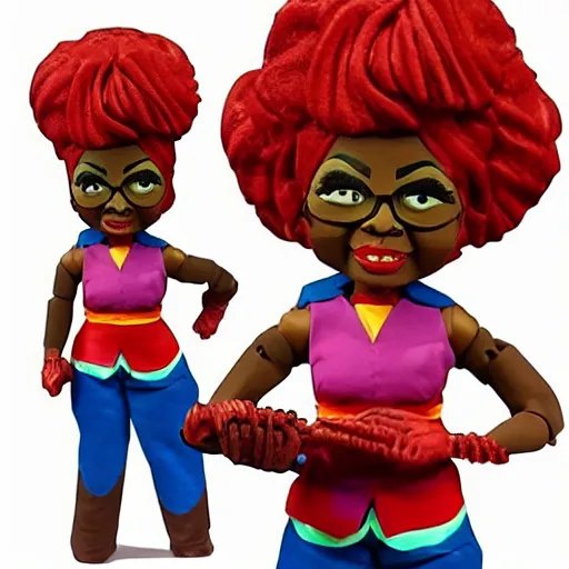 Prompt: maya angelou cosplay elaine brown, stop motion vinyl action figure, plastic, toy, butcher billy style