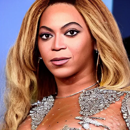 Prompt: beyonce's face covered in sparkling diamonds, studio photo
